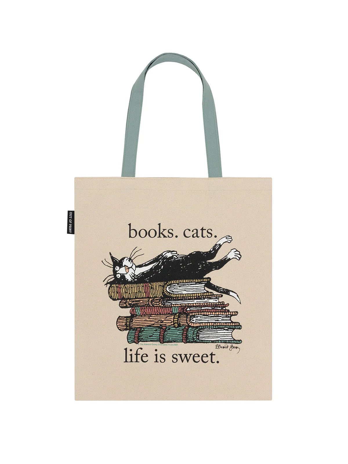 Edward Gorey: Books. Cats. Life Is Sweet. Tote Bag