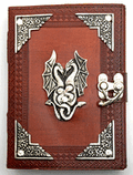 Leather Embossed Double Dragon Journal with Metal Dragon and Corners